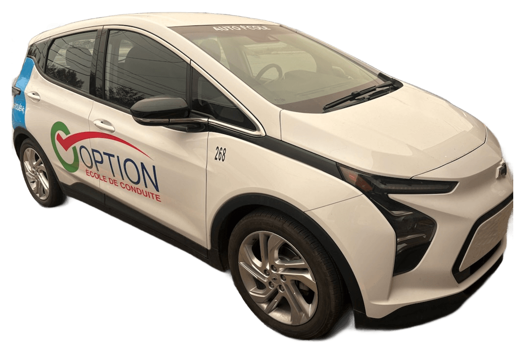 Une Chevrolet Bolt de l'école de conduite Option